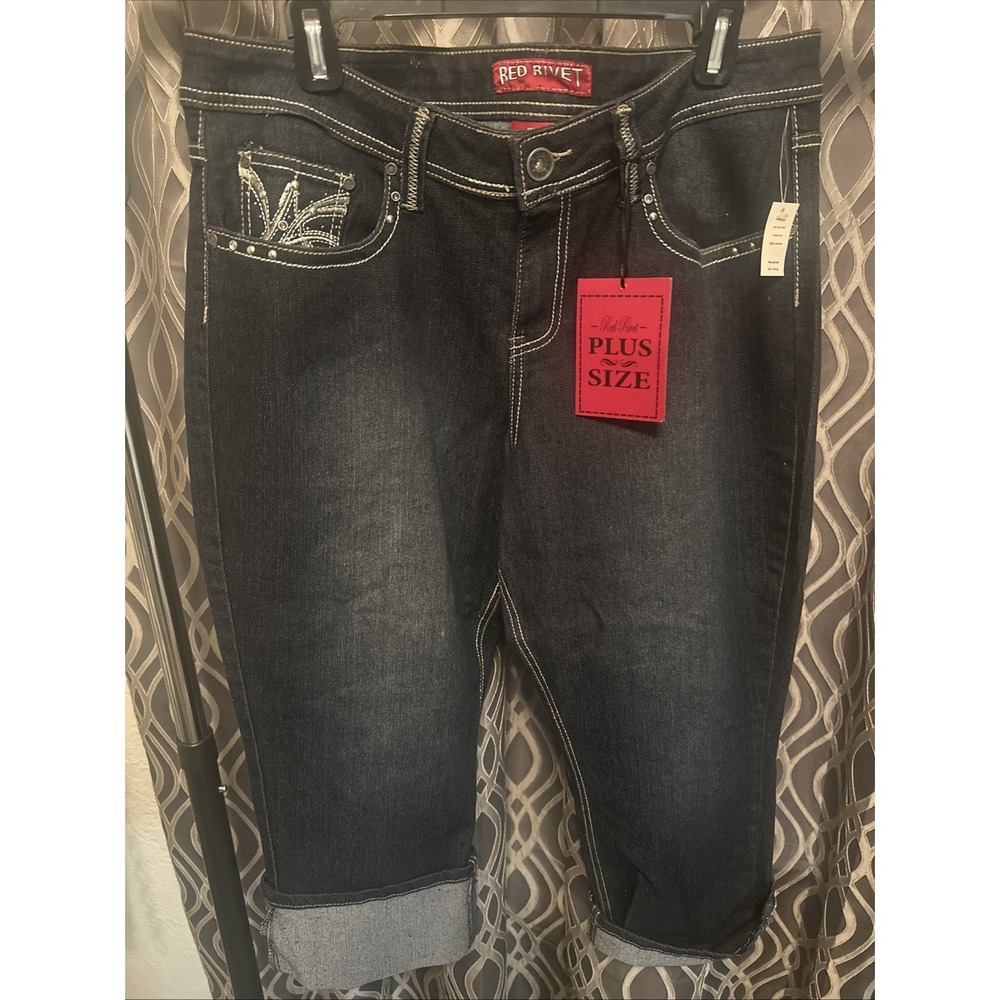 Red Rivet Size 16 Capris Womens Jeans Dark Blue Denim